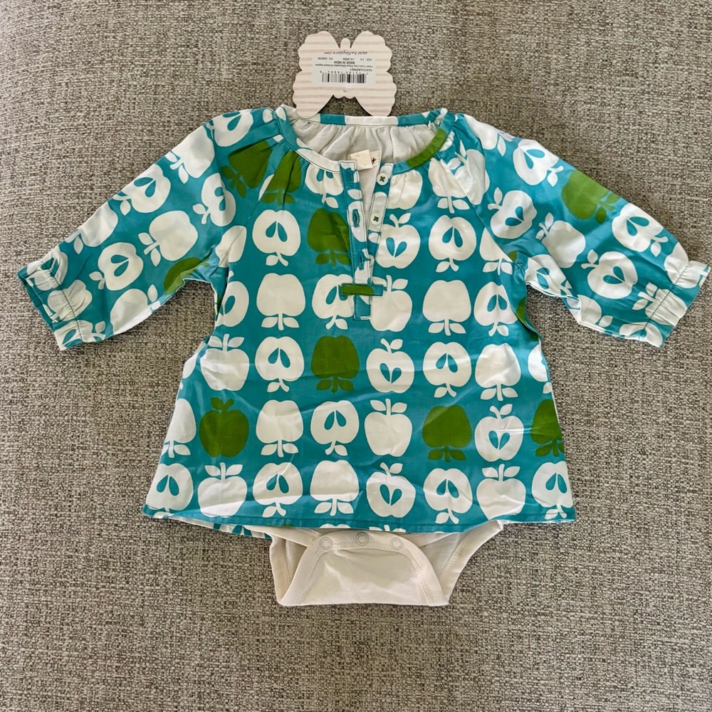 Hatley Teal and Cream Baby Bodysuit with Apple Design